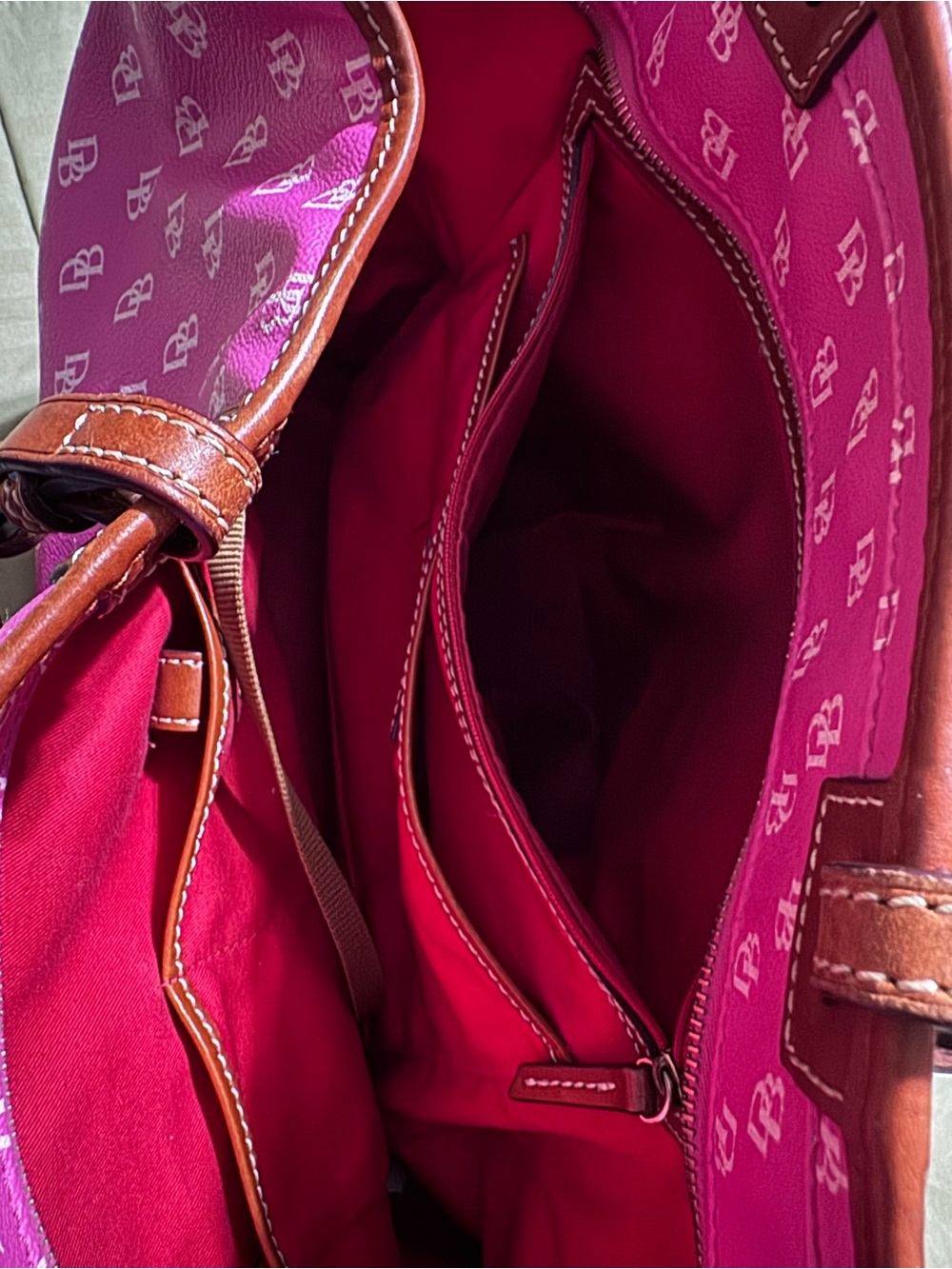 Dooney & Bourke Hot Pink Logo Tote with Brown Trim & Matching Wallet - Picture 3 of 6